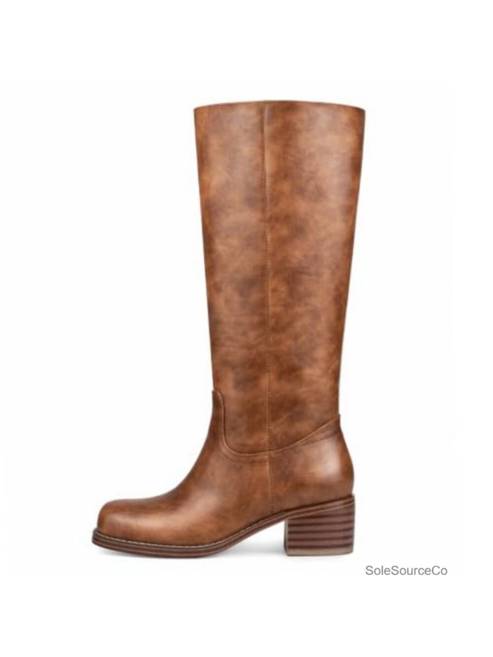 Platform Knee High Boots PU Leather Square Toe Block Heel Pull On